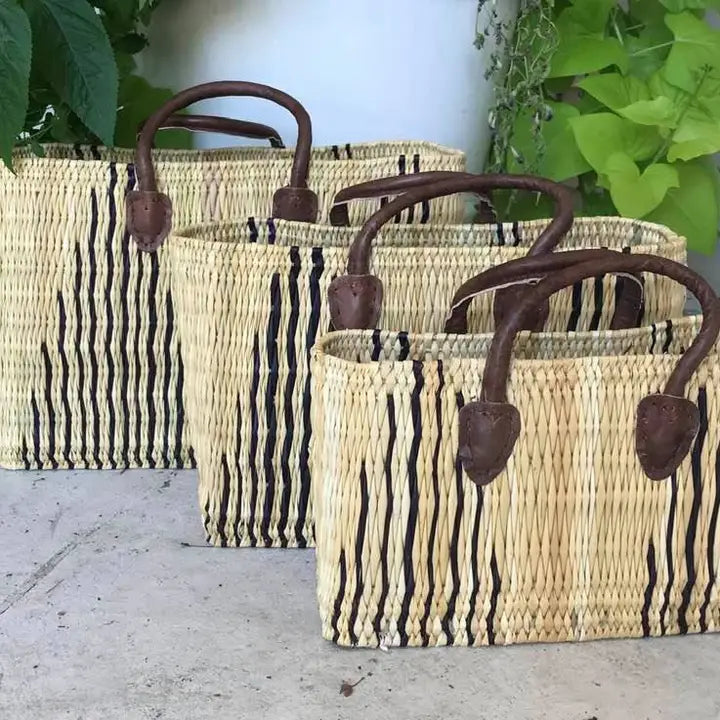 Moroccan Straw Beach Bag - Midnight Pyramid (3 available sizes)